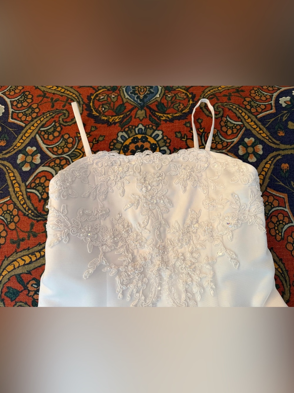 David's Bridal white Flowergirl Jr Bridesmaid 1st Holy Communion dress w/lace - Picture 3 of 12